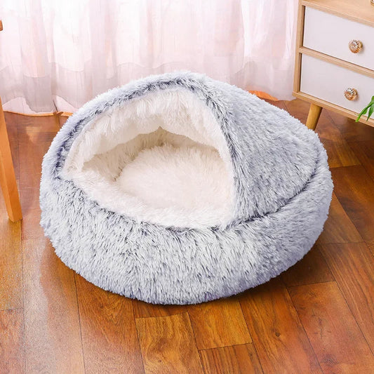 Grey Small PawfectFriend Cozy Burrowing Cave Pet Bed for Dogs Cats Kitten Plush Warm Soft Sleeping Nest - gray small