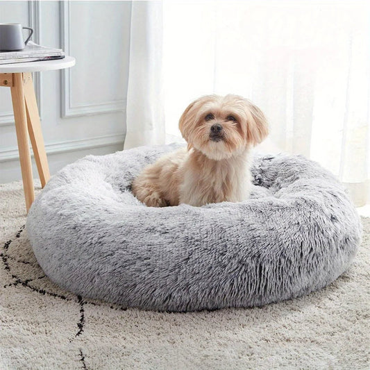 XL-70cm light-grey PawfectFriend Dog Pet Cat Calming Bed Plush Beds Large Fluffy Donut Comfy Cushion Puppy Mat